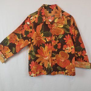 Gaudy Couture Womens Beaded Floral Print Long Sleeve Button-Down Jacket Size XL